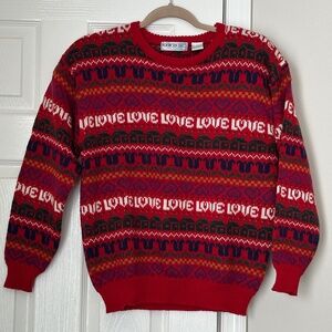 Northern Isles Vintage Acrylic Patterned Sweater Love Red  Foliage Red Comb M